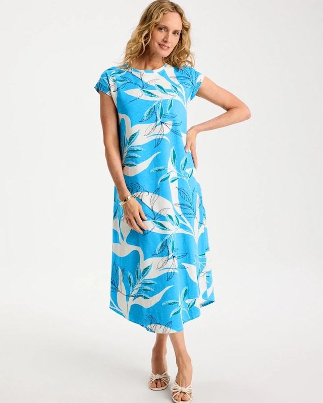 Printed Soft-Stretch Cotton Slub Dress - image 1
